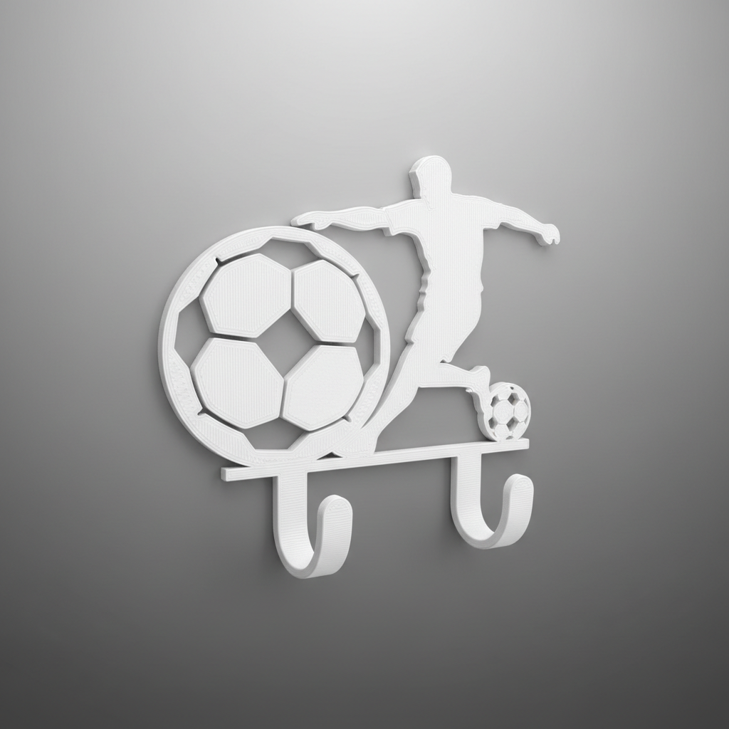 Colgador pared fútbol blanco impresión 3D personalizado con jugador y balón PLA

