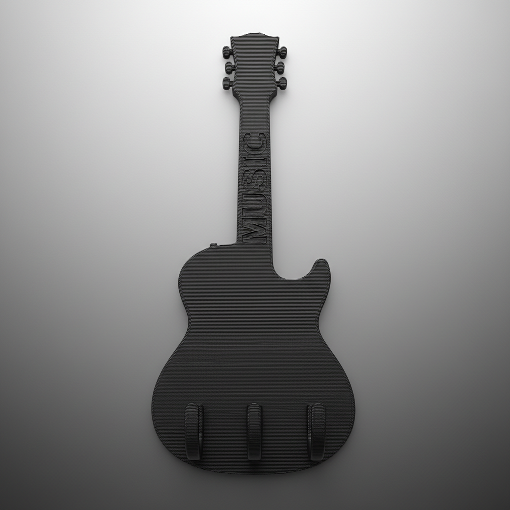 Colgador forma guitarra negro impresión 3D personalizado una pieza PLA
