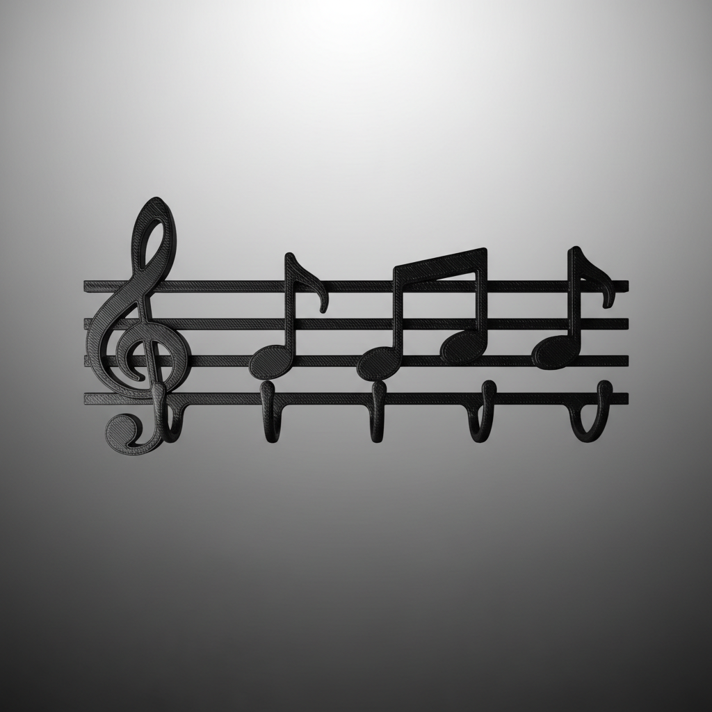 Colgador pentagrama musical negro impresión 3D con clave de sol y notas musicales PLA
