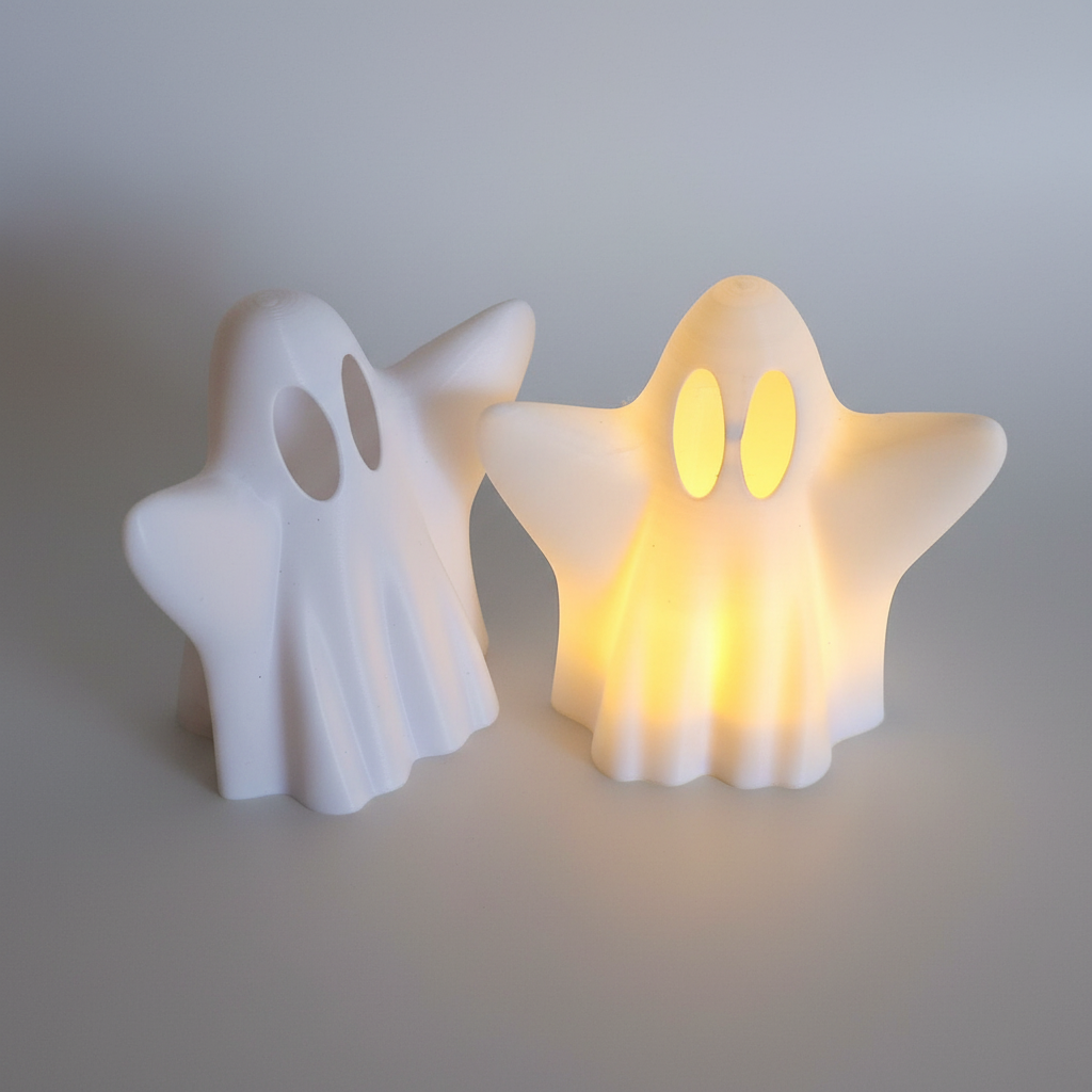 Fantasmas LED impresión 3D blancos con luz amarilla decoración Halloween mesa
