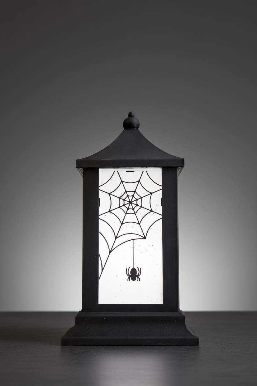 Lámpara farol Halloween impresión 3D negro telaraña araña iluminada personalizada
