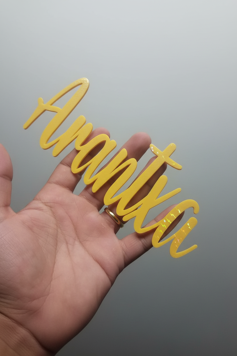 Letrero personalizado 3D Arantxa acabado dorado metalizado impresión 3D
