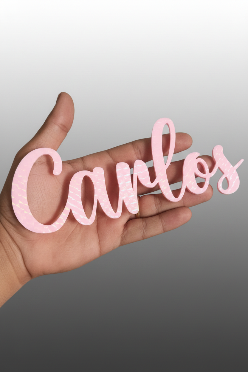 Letrero 3D personalizado Carlos en rosa brillante impresión 3D para decoración
