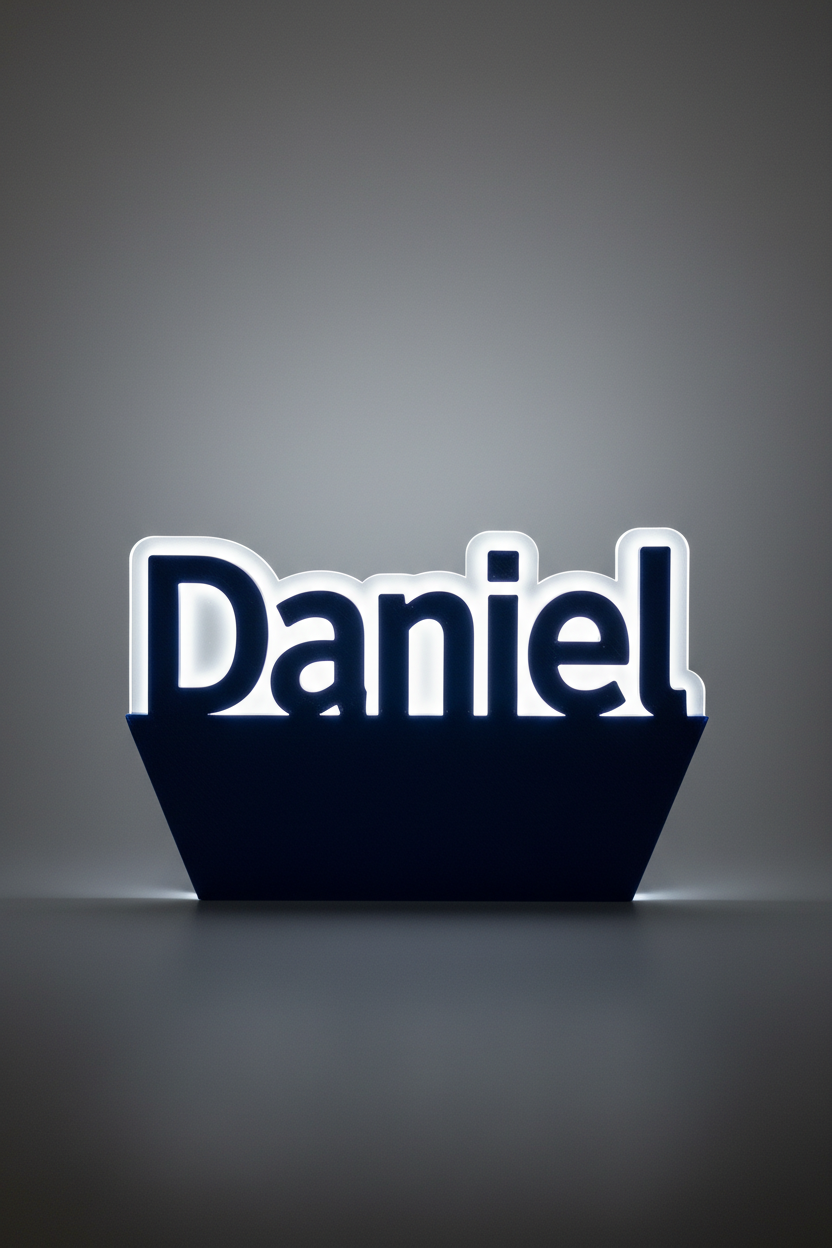 Letrero lámpara LED personalizado Daniel azul marino con luz blanca impresión 3D
