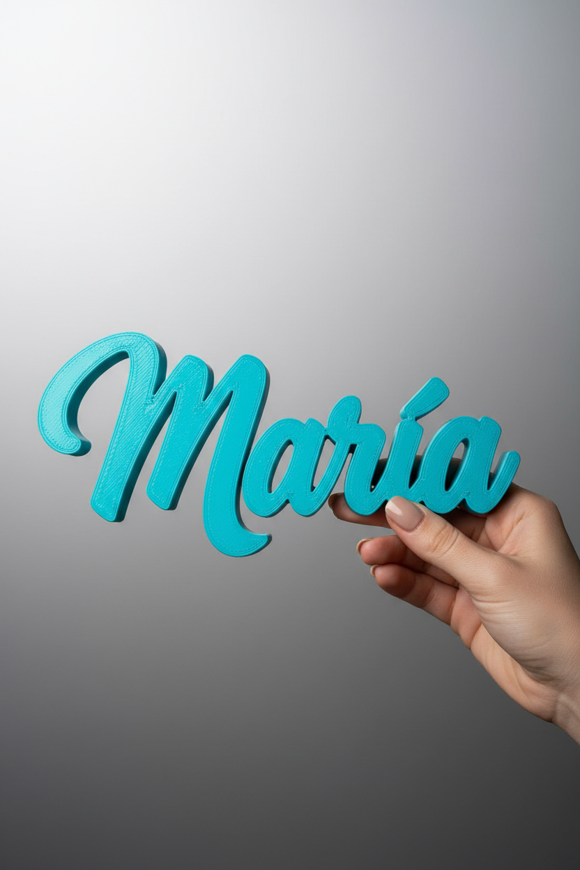 Letrero 3D personalizado María en turquesa brillante impresión 3D para habitación
