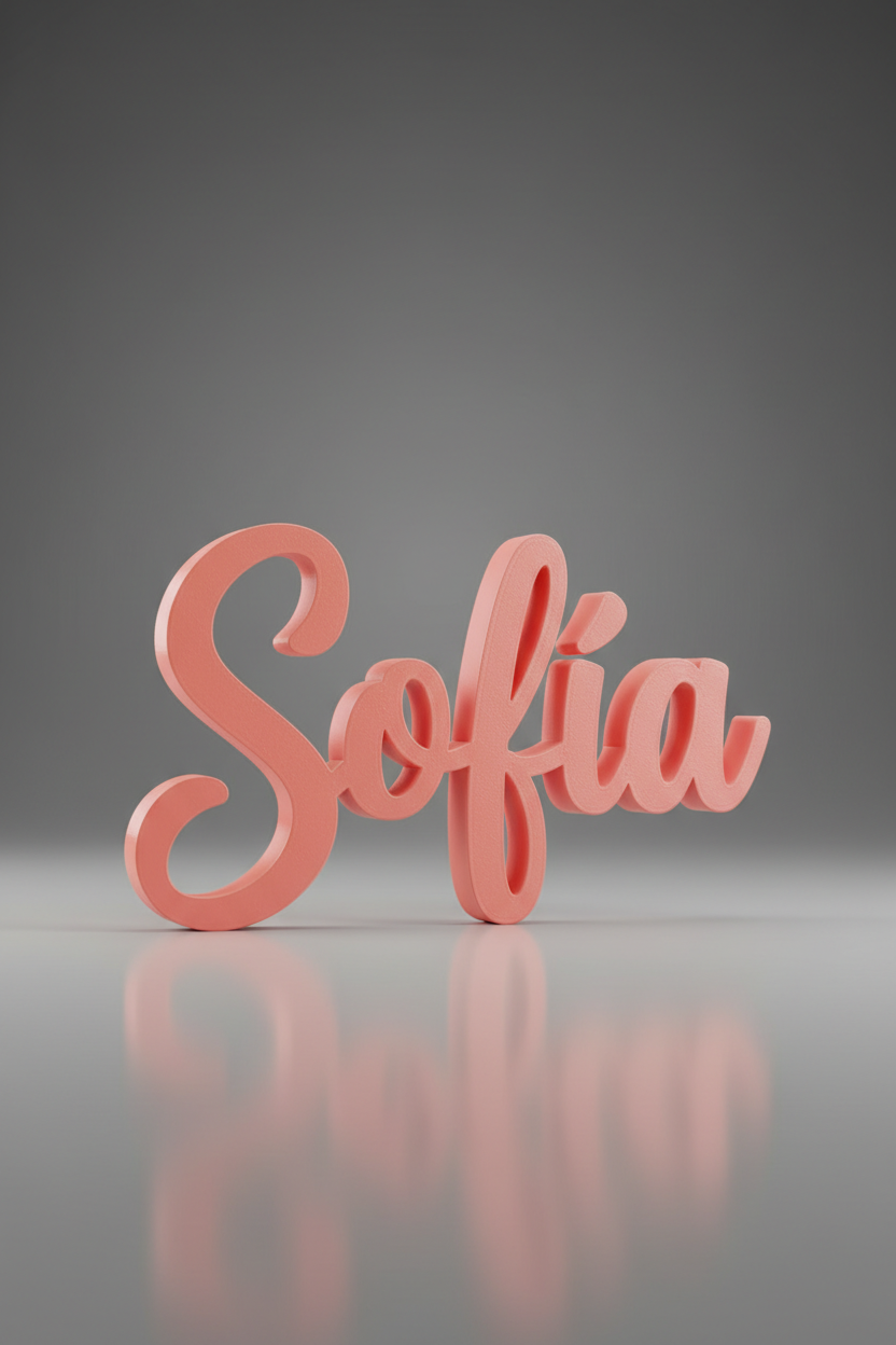 Letrero 3D personalizado Sofía en coral rosa moderno impresión 3D decoración
