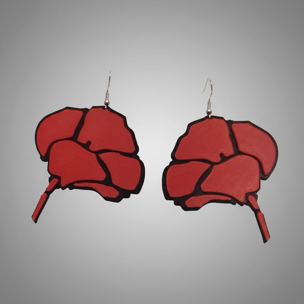 Pendientes amapola roja impresión 3D personalizados borde negro eventos
