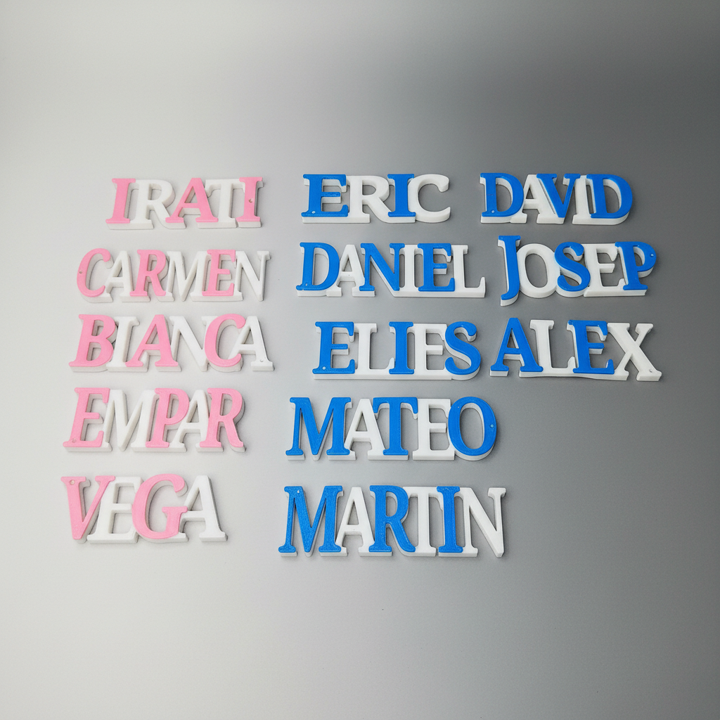 Nombres decorativos personalizados rosa y azul impresión 3D bicolor para habitación infantil
