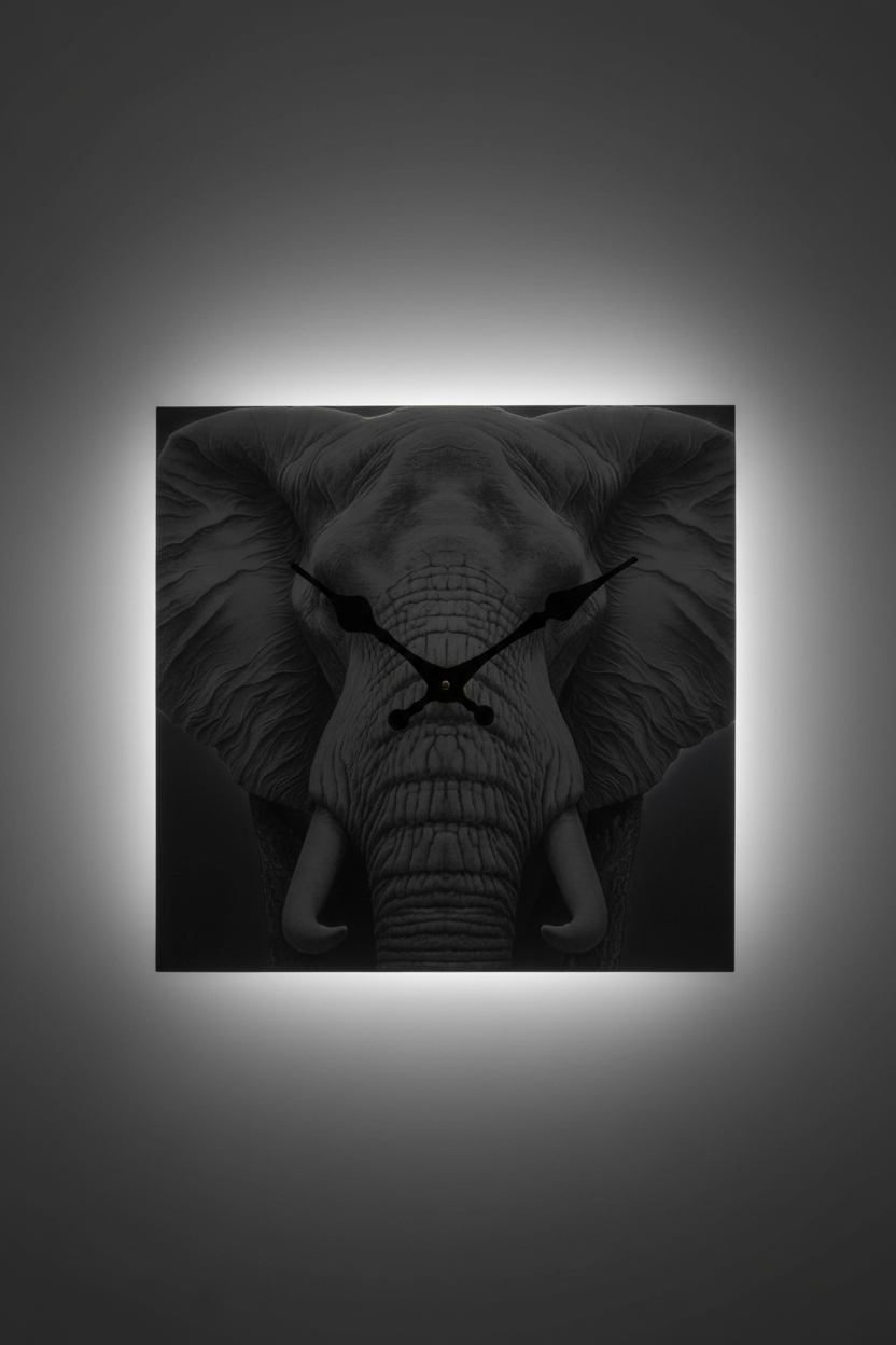 Reloj de pared 3D personalizado elefante con iluminación trasera impresión 3D efecto luz
