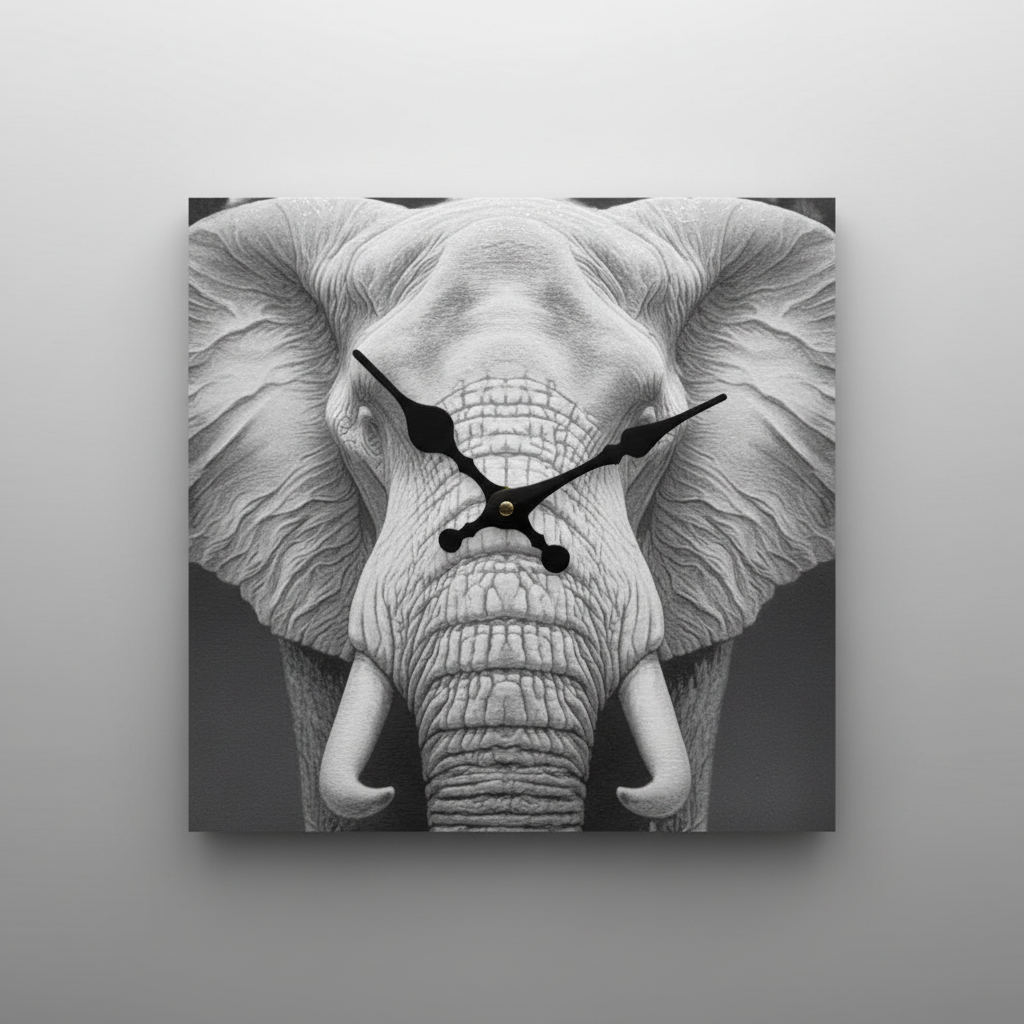 Reloj de pared 3D personalizado diseño elefante realista gris impresión 3D decoración
