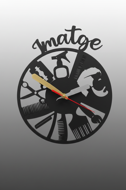 Reloj de pared 3D personalizado peluquería Imatge con tijeras y secador impresión 3D

