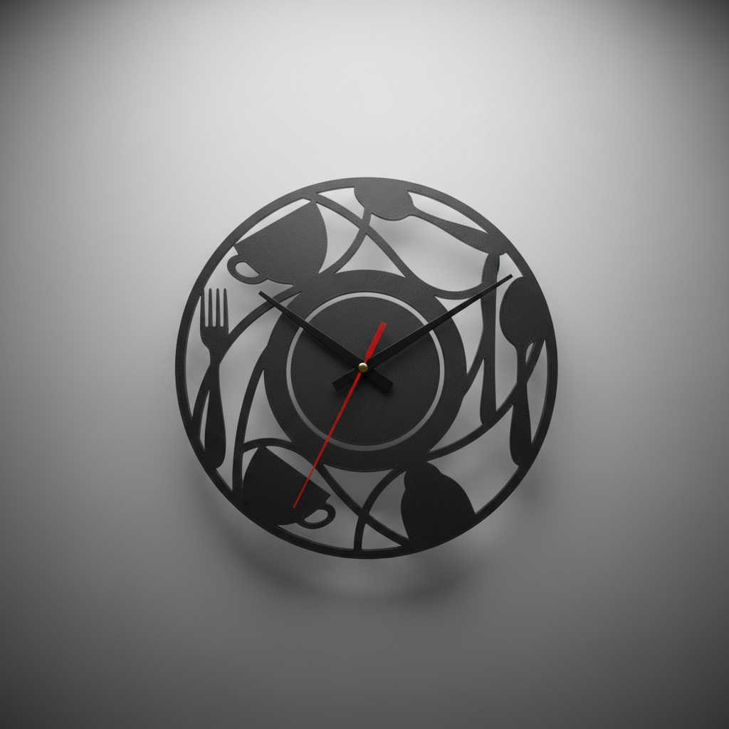 Reloj de pared 3D personalizado restaurante cafetería con cubiertos y taza impresión 3D
