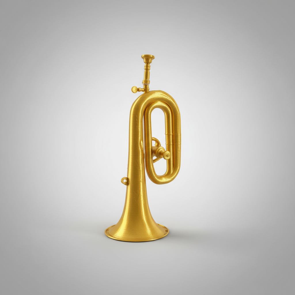 Replica de trompeta personalizada impresión 3D vista lateral con acabado dorado

